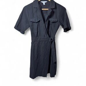 Nine West Black Utility Wrap Dress with Pockets and Belt | Size XS